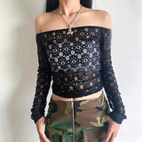 Kukombo Women Off Shoulder Lace Tank Top Y2k Streetwear Tube Top Long Sleeve Off Shoulder Casual Top Fall Long Sleeve