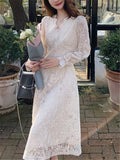 Kukombo Lace Dress Women Elegant Spring Fashion Evening Party Lady Vestido Vintage Summer Hollow Out Design Dresses Female Clothing