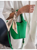 Kukombo Scarf Bucket Handbag for Women Tote Green Fashion Designer Pu Leather Women's Shoulder Crossbody Bag Shopper Female Handbags
