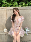 Kukombo 2 Piece Dress Set Women Kawaii Clothing Fashion Suits Floral Y2k Crop Tops + Short Skirts Elegant Blouse Korea Style 2023 Summer