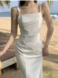 Kukombo Women's Summer Chiffon Strap Elegant Midi White Dress Sleeveless Sexy Bodycon Beach Vestidos Female Fashion Party Clothes