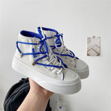 Kukombo Graduation Gift Big Sale  High Platform Flat Canvas Blue Women's 2022 Spring New Casual White Vulcanize Shoes Sneakers Running Harajuku Rubber
