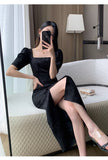 Kukombo New Summer Slim Bodycon Elegant Party Black Dress Women Vintage Casual Split Vestidos Female Chic Robe Clothes Mujers
