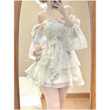 Kukombo Summer New Sweet Lace Floral Kawaii Princess Dress 2023 Japanese Cute Girl Thin Waist Mini A-line Birthday Party Evening Dress
