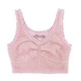 Kukombo Winter Pink Kawaii Lolita Vest Women 2023 Lace Japanese Casual Sweet Cute Tanks Bow Warm Princess Camisole Korean Style Clothing K133