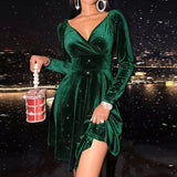 Kukombo Fashion Winter Long Sleeve V Neck Dress Bodycon Christmas Dresses For New Year 2022 Sexy Women Party Evening Mini Dress