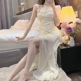 Kukombo  Fairy Flowy Ruffle Dress For Women French V Neck Strap Beach Style Elegant Midi Dress Korea Fashion Strap Dress Summer 2024