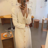 Kukombo Chic Tweed Black Dress Woman Fall 2022 V-Neck Golden Button Long Sleeve Vintage Elegant Dress Korean Business Women Clothing