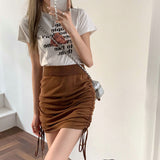 Kukombo  Fashion Women Ladies Skirt Spring Autumn Solid Color Sexy Clubwear Mini Skirt High Waist Lace-Up Pencil Cross Skirt For Women