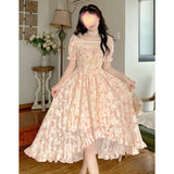 Kukombo Summer Floral Print Dress Women Lace Boho Kawaii Party Dress Female Casual Korean Fashion Holiday Lolita Elegant Midi Dress 2022 K97