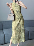 Kukombo Vintage Floral Midi Dress Women Summer Casual Bodycon Party One Pieces Robe Elegant and Chic Fashion New Female Retro Vestidos