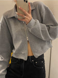 Kukombo  Korean Fashion Gray Zipper Sweatshirt Women Harajuku Oversized Long Sleeve Jacket Casual Tracksuit Female Crop Tops