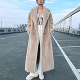 Kukombo 2023 Women 100% Wool Coats Long Plus Size Overcoat Winter Loose Cashmere Outerwear Thick And Warm H914