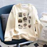 Kukombo Winter Autumn Fleece Sweatshirt Korean Long Sleeve Tops Vintage Y2K Oversized Pullover Streetwear Crewneck Sweatshirt Women 2023