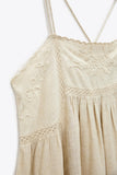 Kukombo New Fashion Casual Ladies Comfortable Sweet Embroidered Linen Blend Midi Dress