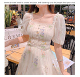 Kukombo Sweet Mesh Lace Fairy Dress Summer Woman Puff Sleeve Embroidery Floral Elegant Romantic Princess Dresses For Party Night Vestido