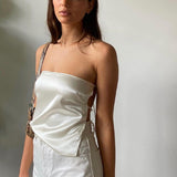 Kukombo 2023 Satin Backless Sexy Crop Top Women Green Y2K Summer Cami Bandage Sleeveless Strapless Tank Tops Off Shoulder