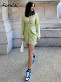 Graduation Gift Big Sale Turn Down Collar Solid Green Casual Ruched Shirt Dress Side Zipper Women High Streetwear Summer Spring 2023 Dress Vestidos Beach