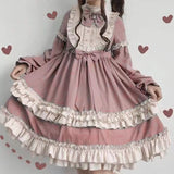 Kukombo Hstar Cute Women's Lolita OP Dress Flouncing Trim Japanese Harajuku Long Sleeves Victorian Dress Vestidos Gothic Lolita Cosplay
