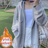 Cyber Monday Sales Korean Style Oversize Gray Hoodies Women Streetwear Loose Hooded Sweatshirt Female Casual Black Long Sleeve Tops Jacket