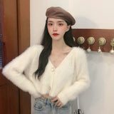 Kukombo Back to school outfit Woman Cardigan Ins Spring Autumn New Loose Solid Simple Single Breast Long Sleeves Versatile Female Short Knitting Top