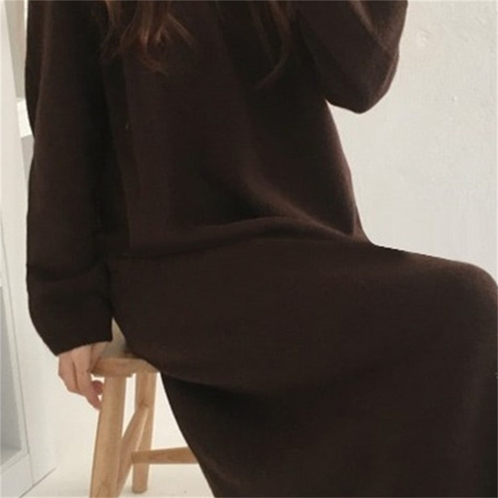 Thanksgiving Gift Warm Sweater Women Autumn Dress Winter Long Sweater Knitted Dresses Long Loose Maxi Oversize Lady Dresses Bodycon Robe Vestidos