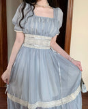 Kukombo 2023 Summer Elegant Fairy Midi Dress Women Blue Vintage Evening Beach Party Dresses Female Korean Fashion Holiday Chiffon Dress