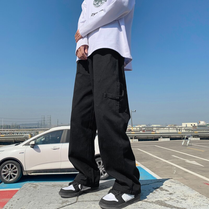 Kukombo Korean Fashion Men Baggy Cargo Pants Loose Straight Streetwear