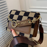 Kukombo Back To College 2024 Checkerboard Mini Fabric Flap Crossbody Sling Bags For Women Luxury Brand Design Handbag Simple Shoulder Bag Handbags Tiny