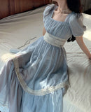 Kukombo 2023 Summer Elegant Fairy Midi Dress Women Blue Vintage Evening Beach Party Dresses Female Korean Fashion Holiday Chiffon Dress
