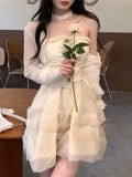 Kukombo Sweet Fairy Corset Mini Dress Women Casual Lace Strapless Dress Even Party Office Lady Elegant One Piece Dress Korea Summer