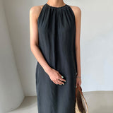 Kukombo Sleeveless Black Solid Dress Women 2022 Summer High Waist Chic Long Dress Vestidos Korean Fashion Business OL Clothing