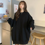 Kukombo No Hat Hoodies Women O-Neck Solid Simple Pocket Plus Velvet Comfortable Warm Basic Leisure Spring Autumn All-Match Chic Thick