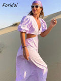 Graduation Gift Big Sale Lantern Sleeve Floral Embriodery Purple Maxi Dress Sexy Waist Hollow Out Long Summer Dress Women Vintage Cotton Dress Solid 2023