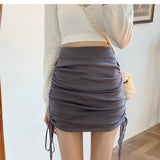 Kukombo  Fashion Women Ladies Skirt Spring Autumn Solid Color Sexy Clubwear Mini Skirt High Waist Lace-Up Pencil Cross Skirt For Women