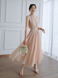 Kukombo New Summer Dress Fashion Temperament Romantic Elegant Solid Color Gentle And Sweet Pleated Skirt High Waist Women's Vest Dress