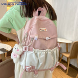 Back to school backpack Korean Style Sweet Large Capacity Open Pockets Kawaii Female Bow Bags For Teenager Girls Travel Backpacks