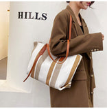 Luxury Design Stripe Linen Tote Women Shoulder Bags for Women Large Capacity Shopper Bag Messenger Bag Handbags bolsos de mujer K40