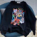 Kukombo Long Sleeve Korean Fashion Style Streetwear Oversized Winter Autumn Warm Fleece Graphic Pullover Crewneck Sweatshirt Women 2023