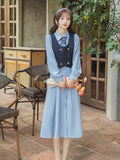 Kukombo Back to school outfit Retro European Style Cow Girl Outfit Cottagecore Long Sleeve Casual Vintage Women Midi Dresses Mori Girl Vestido Mujer