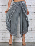 Kukombo New Spring And Summer Fashion Temperament Women's Pants Lace Irregular Trousers Loose Casual Harem Pants Wide-Leg Pants Women
