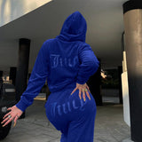 Kukombo  Women's Velvet Tracksuit Solid Hood Letter Diamonds Zippers Ladies Sweatshirts Two Piece Set Fashion Casual Female Clothes