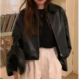 Thanksgiving Gift Women Jackets Spring Autumn Causal Windbreaker Womens PU Jacket Coats Zipper  Loose Jackets Famale Oversize Woman Parkas Crop