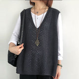 Kukombo Women Sleeveless Knitted Vest Vintage Hollow Out Solid Color Thin Sweater Waistcoat Spring Summer Female Simple Outerwear Vest