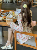 Kukombo 2022 Summer Casual Vintage Floral Dress Women Pink Elegant Ruffles Beach Fairy Dress Female Fashion Korean Evening Party Dresses