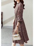 Kukombo Floral Printed Midi Dress for Women 2023 Spring Autumn Fashion Ruffled Collar Long Sleeve Belted Vintage Elegant Dresses