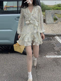 Kukombo 2022 Spring Elegant Floral Fairy Dress Woman Chiffon Beach High Street Party Dress Casual Korean Fashion Chic Beach Dress Design