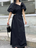 Kukombo Elegant Casual White Black Summer Dress for Women Vintage Hollow Out Party Birthday Midi Vestidos Female Fashion Chic Clothes