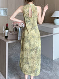 Kukombo Vintage Floral Midi Dress Women Summer Casual Bodycon Party One Pieces Robe Elegant and Chic Fashion New Female Retro Vestidos