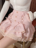 Kukombo  Japanese Sweet Lolita Mini Skirt Women Winter Lace Casual Elegant Kawaii Female Skirt High Waist Bandage Korean Y2k Skirt 2022